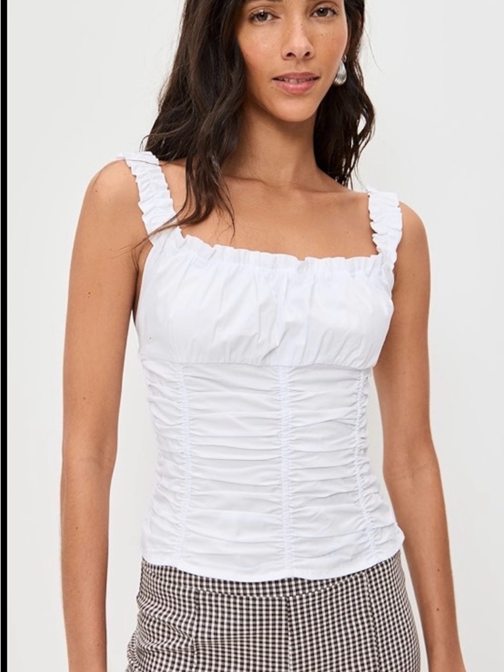 NEW $195 STAUD Nic White Ruched Square-Neck Ruched Tank Top Small